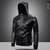 Men's Hooded Leather Jacket – PU Casual Biker Coat with Fleece (EUR Size) - Himpall